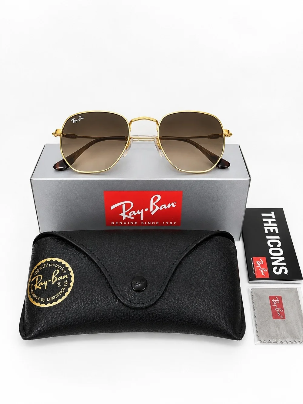 Ray-Ban Hexagonal Gold Brown Polarized Sunglasses 51-21